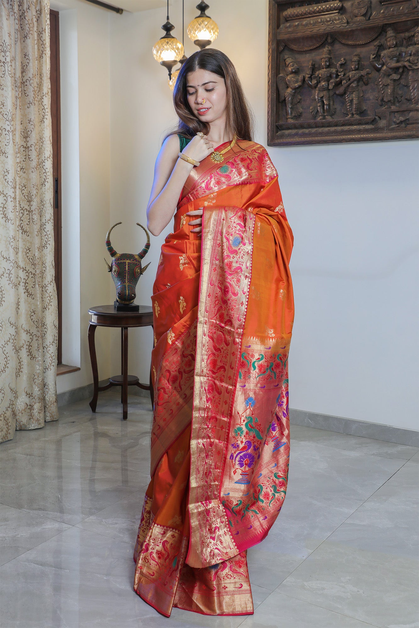 Pink & Orange Paithani Silk Saree