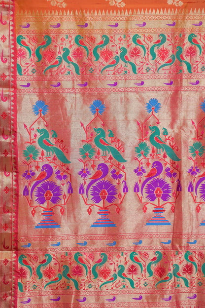 Pink & Orange Paithani Silk Saree