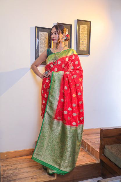 Red Georgette Zari Saree