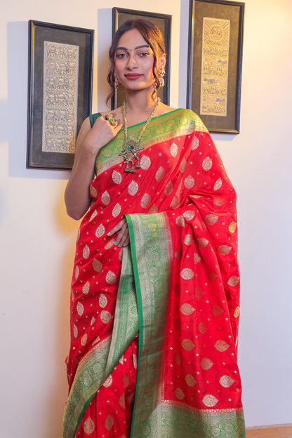 Red Georgette Zari Saree