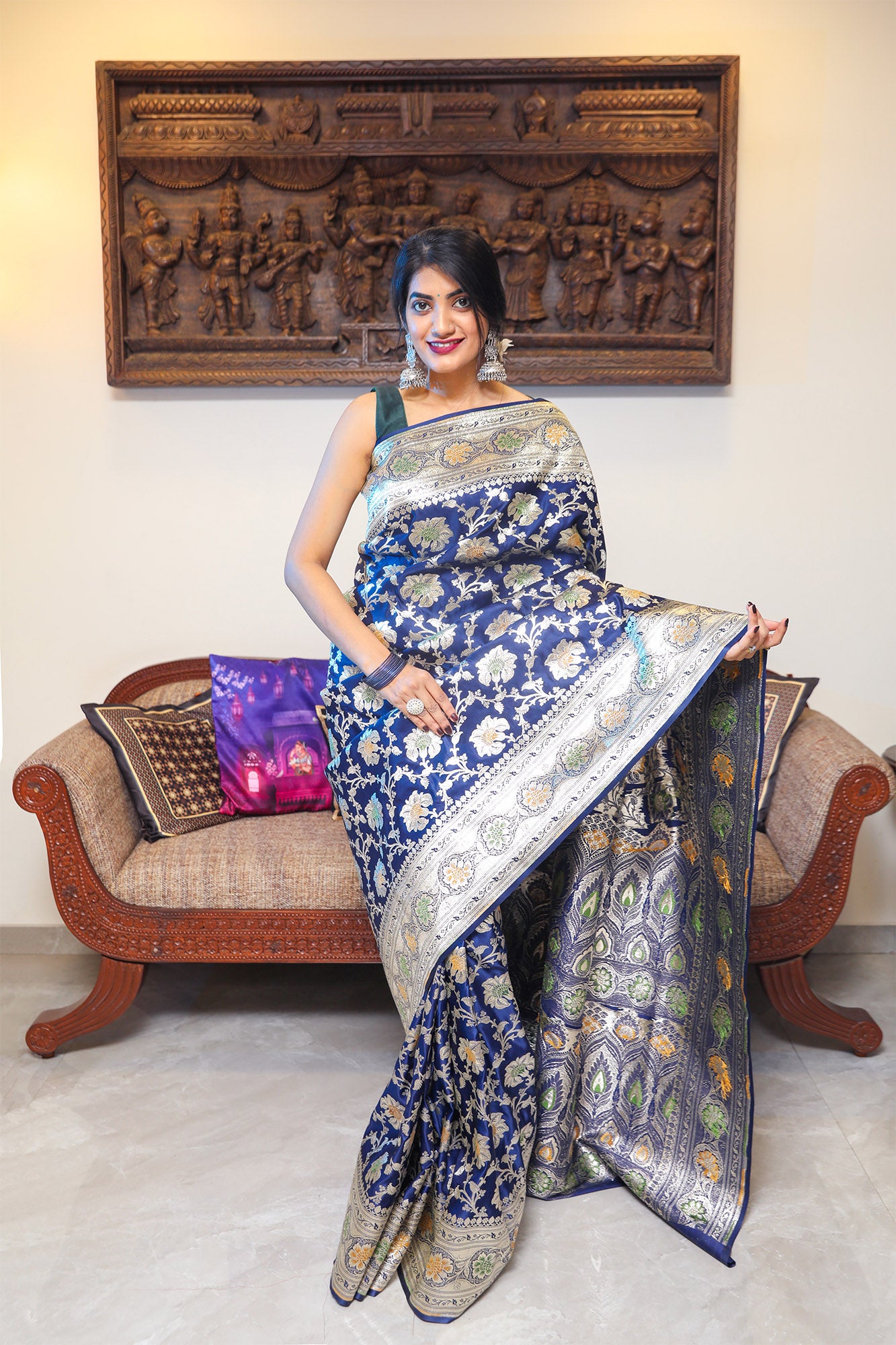 Blue Katan Satin Silk Saree