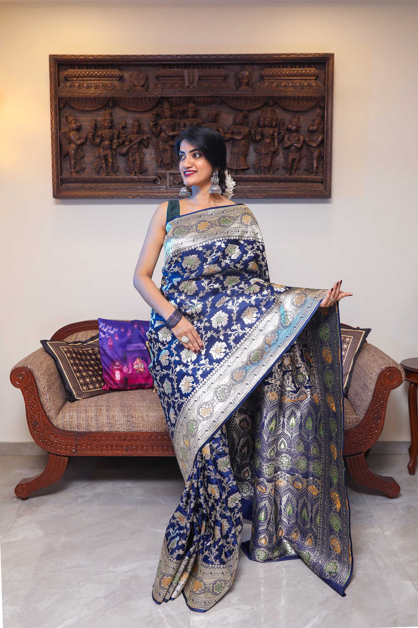 Blue Katan Satin Silk Saree