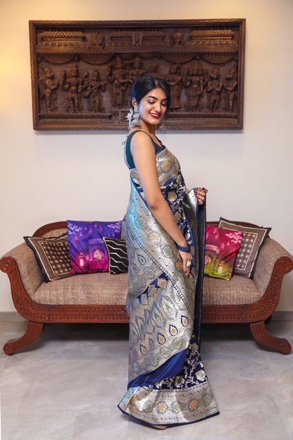 Blue Katan Satin Silk Saree