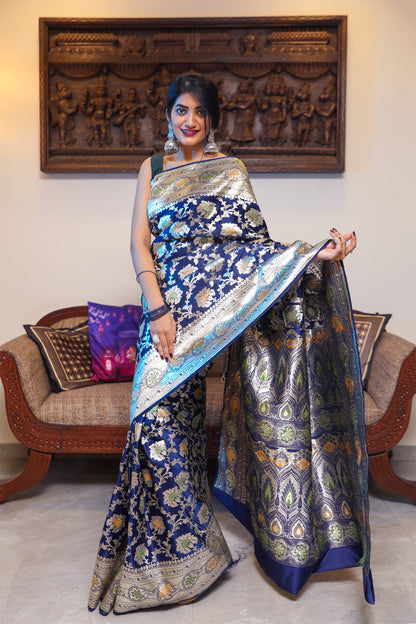 Blue Katan Satin Silk Saree