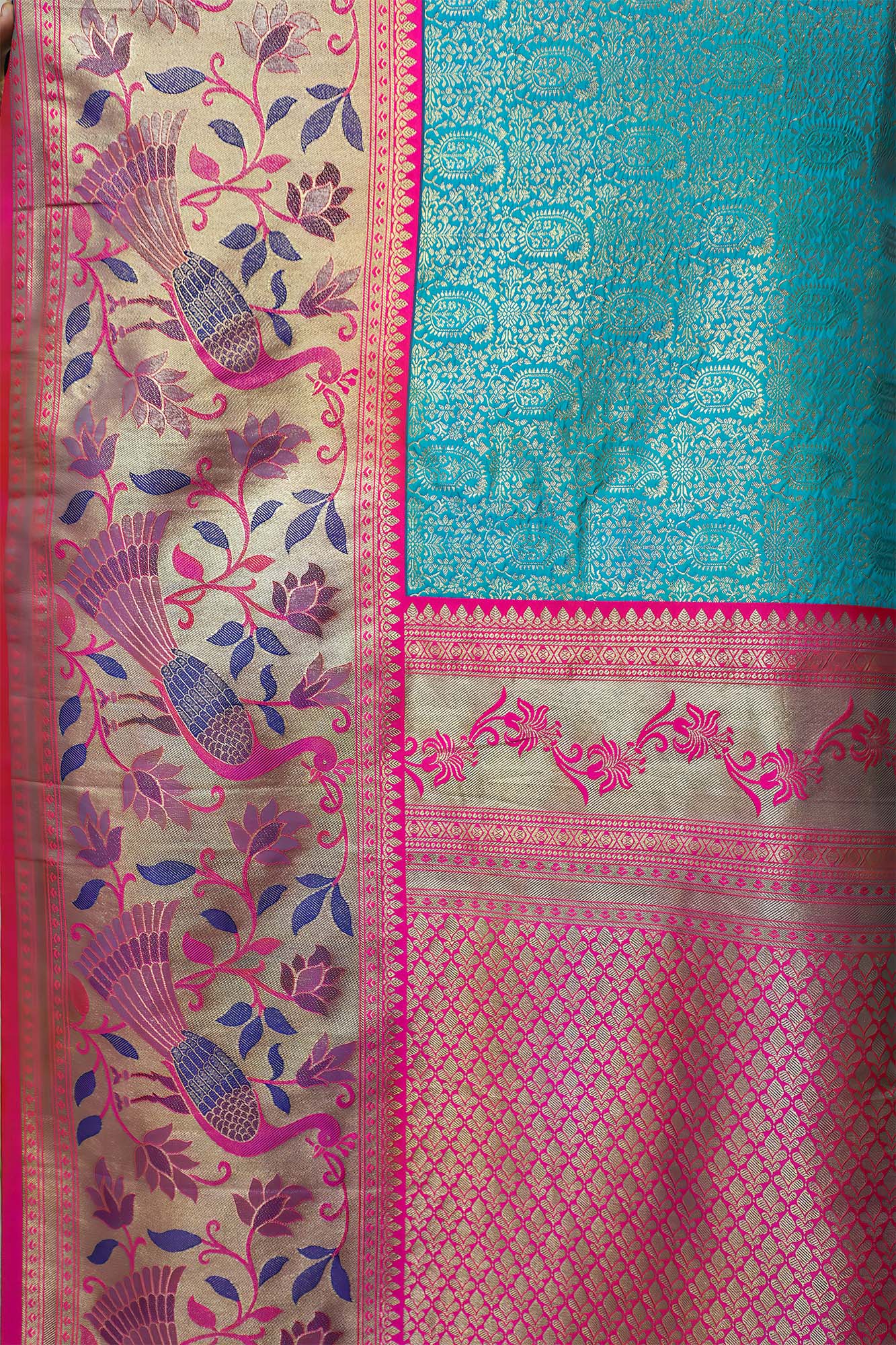 Greenish Blue & Pink Paithani Jamawar Brocade Saree