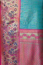 Load image into Gallery viewer, Greenish Blue &amp; Pink Paithani Jamawar Brocade Saree
