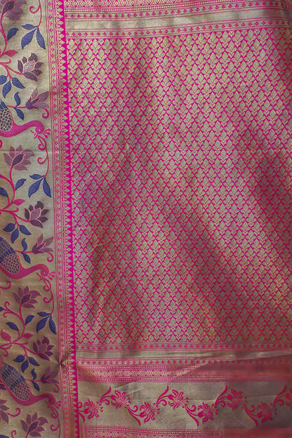 Greenish Blue & Pink Paithani Jamawar Brocade Saree