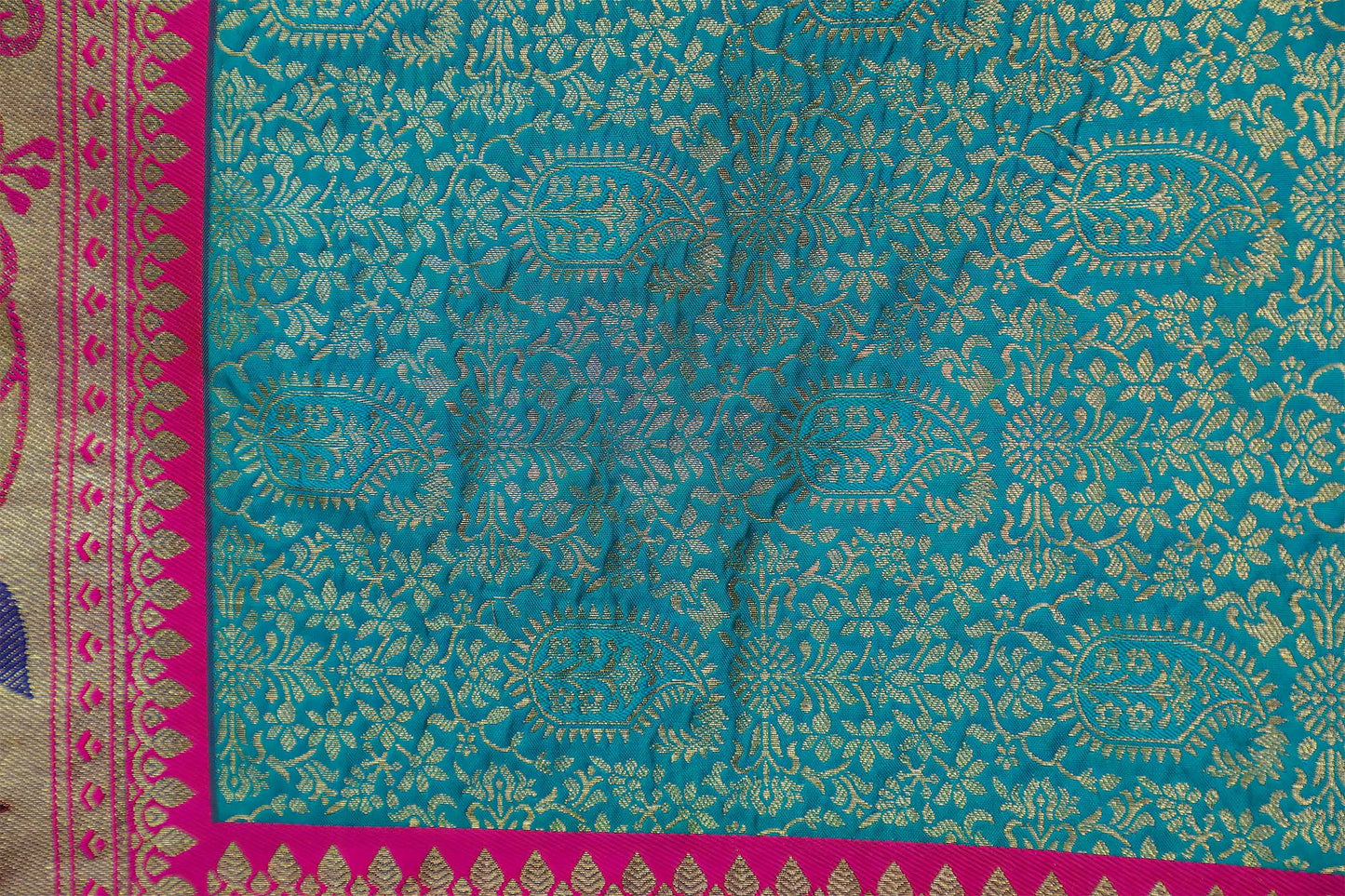 Greenish Blue & Pink Paithani Jamawar Brocade Saree