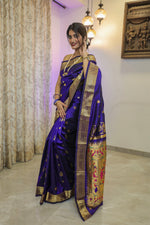 Load image into Gallery viewer, Blue Paithani Silk Saree
