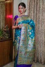 Load image into Gallery viewer, Greenish Blue Satin Silk Paithani Saree
