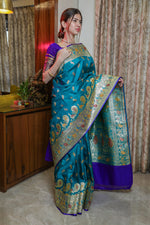 Load image into Gallery viewer, Greenish Blue Satin Silk Paithani Saree
