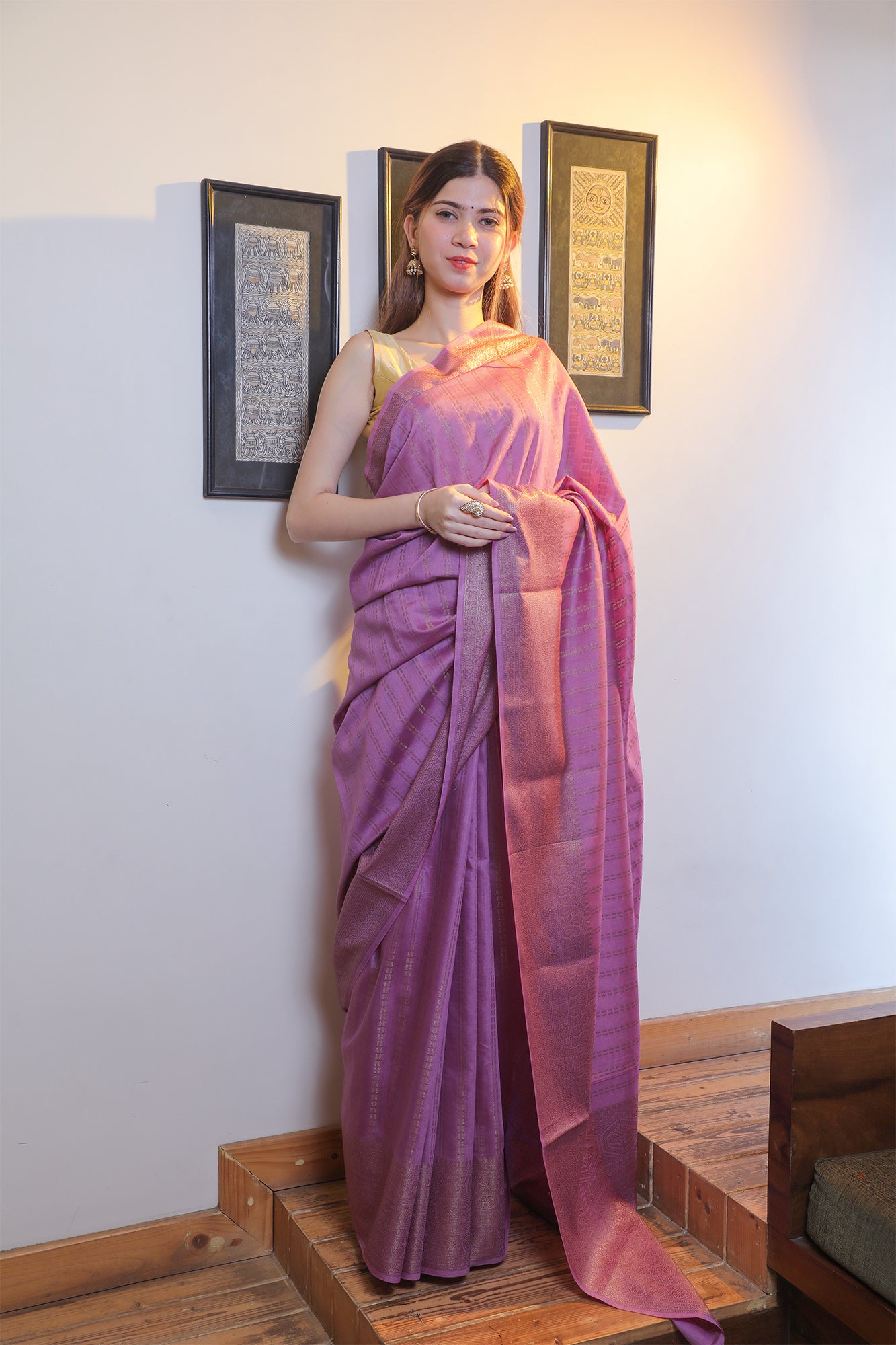 Lavender Muga Silk Saree