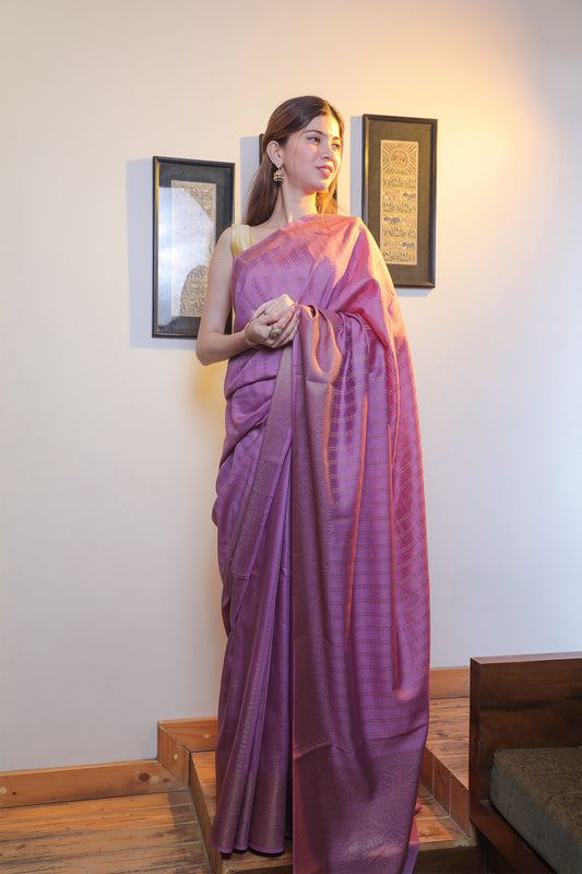 Lavender Muga Silk Saree