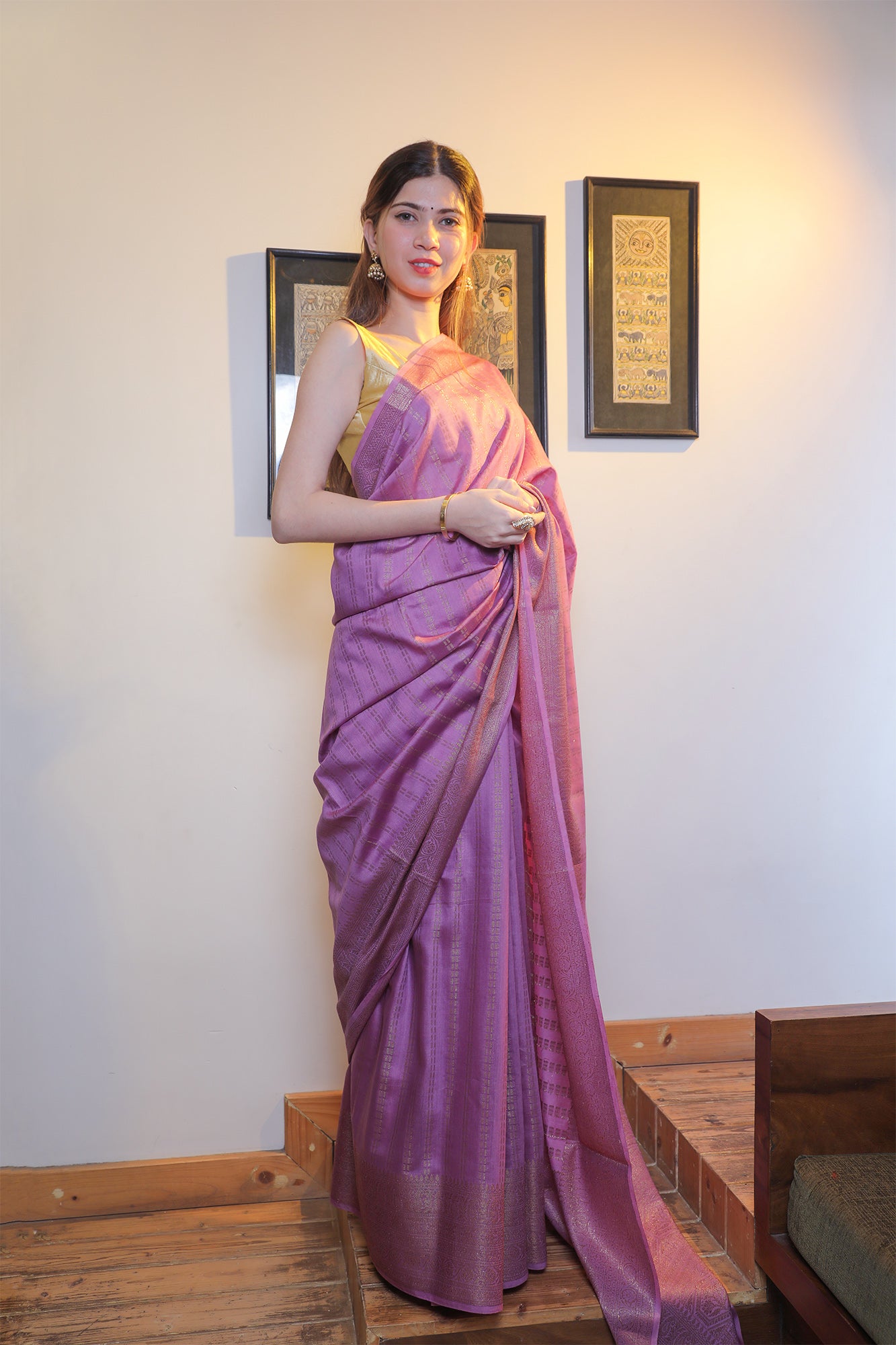 Lavender Muga Silk Saree