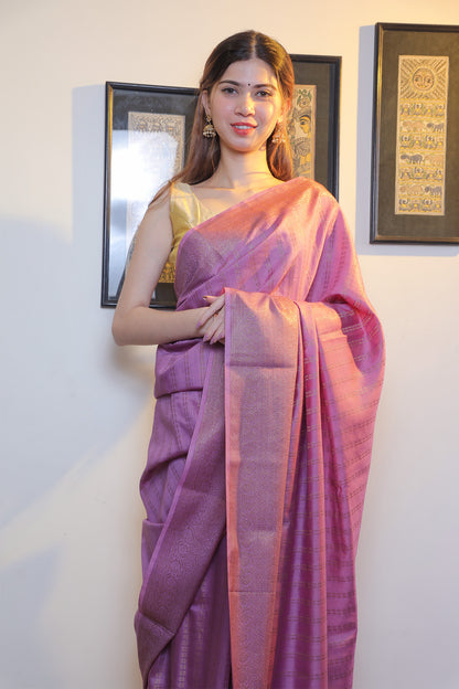 Lavender Muga Silk Saree