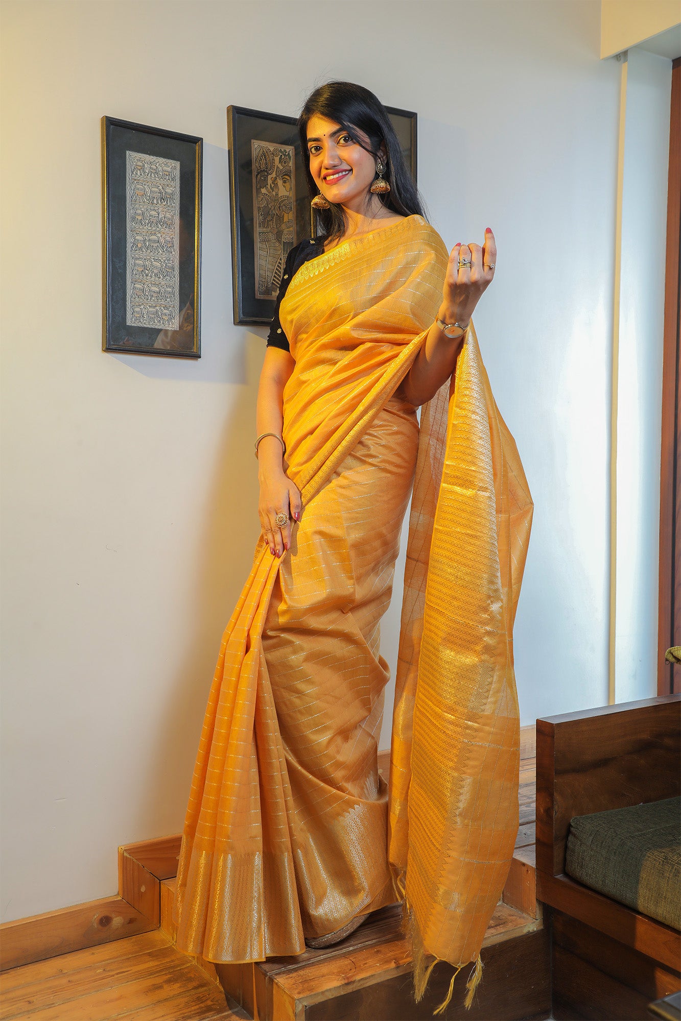 Cadmium Yellow Muga Cotton Silk Saree