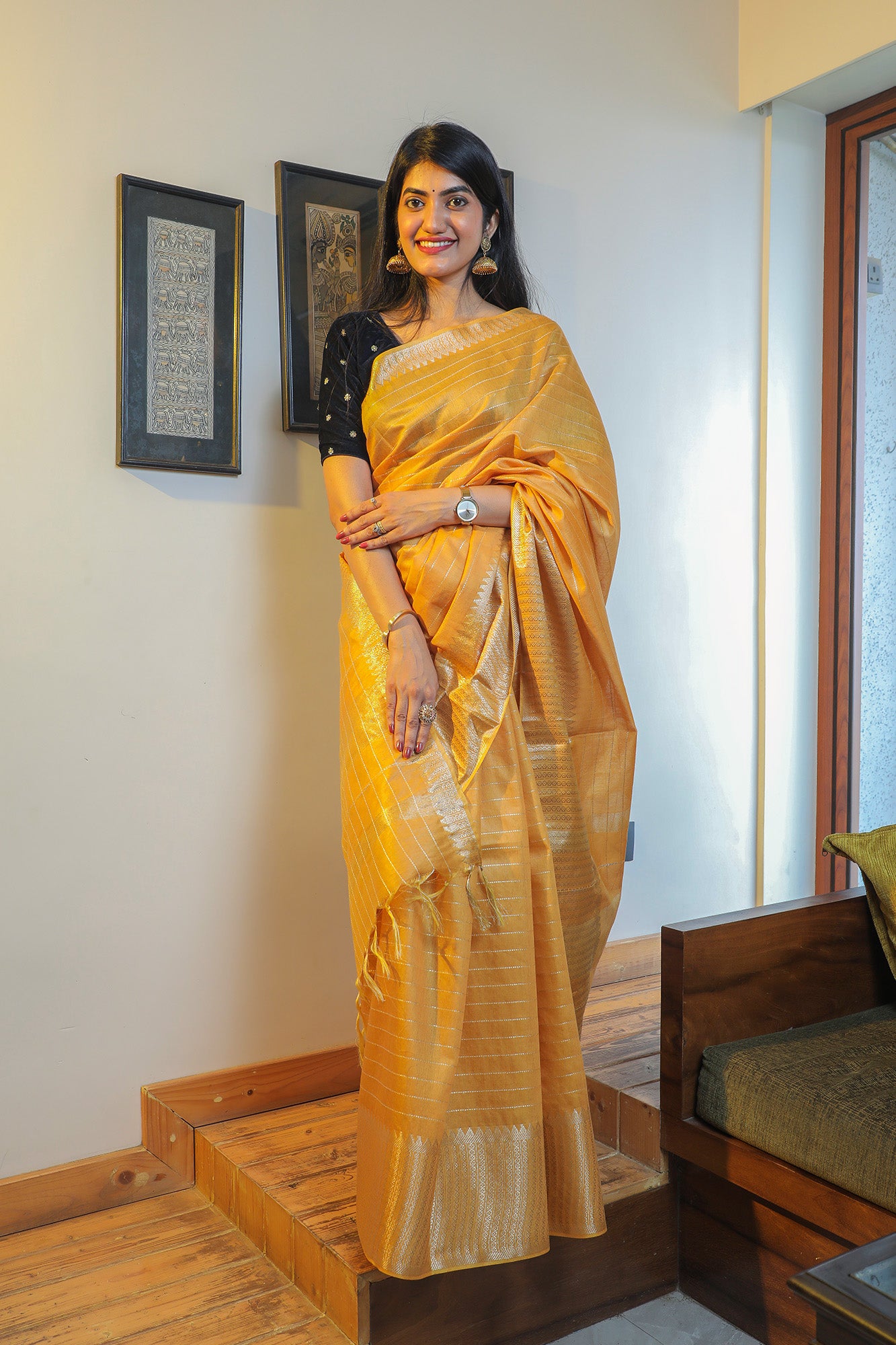 Cadmium Yellow Muga Cotton Silk Saree