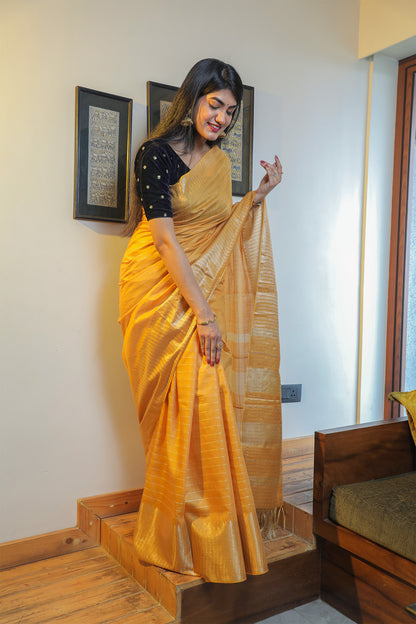 Cadmium Yellow Muga Cotton Silk Saree