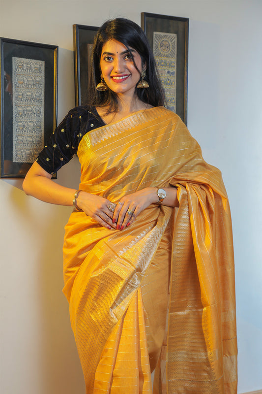 Cadmium Yellow Muga Cotton Silk Saree