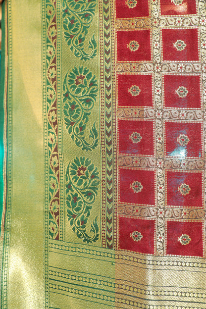 Maroon and Green Katan Gharchola Silk Saree