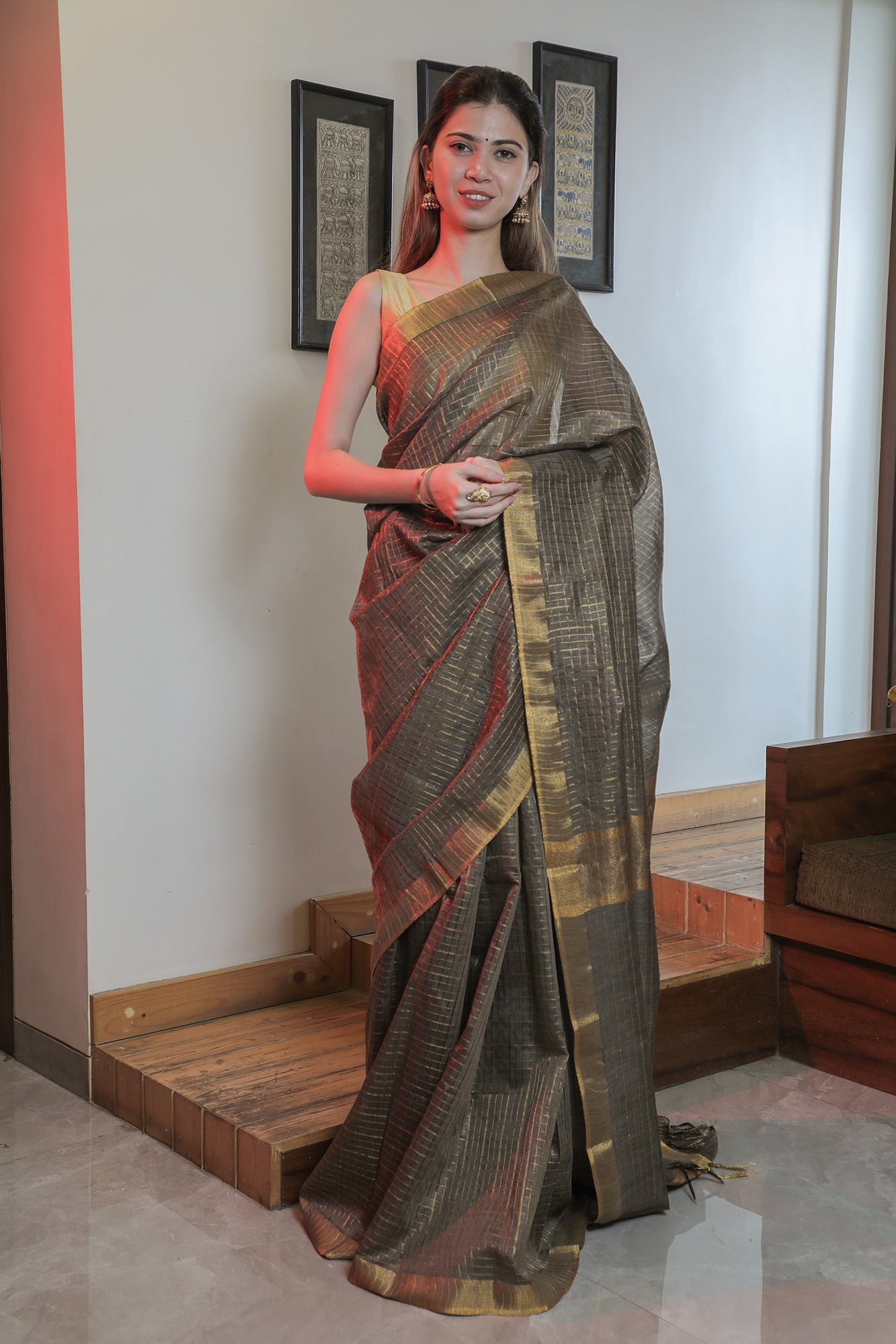 Brownish Black Basuhara Silk Saree