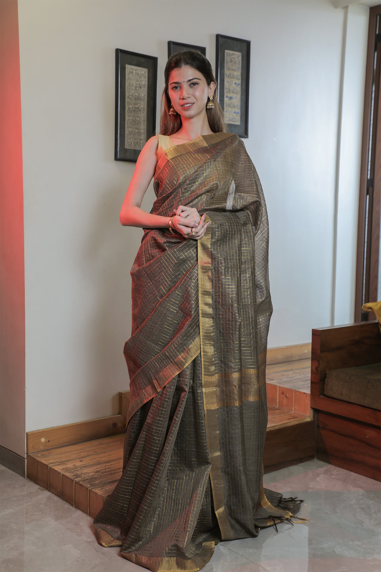 Brownish Black Basuhara Silk Saree