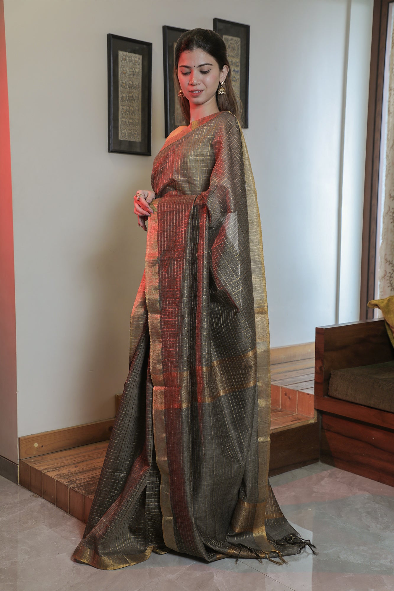 Brownish Black Basuhara Silk Saree