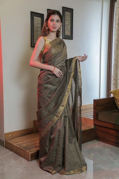 Brownish Black Basuhara Silk Saree