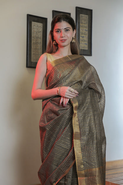 Brownish Black Basuhara Silk Saree