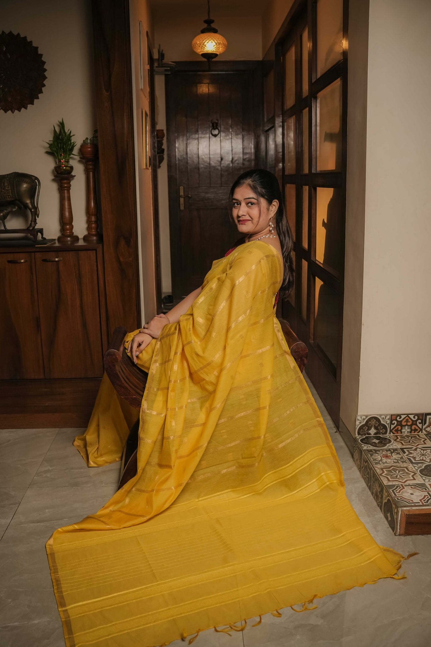 Yellow Resham Silk Saree