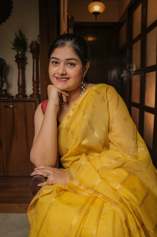 Yellow Resham Silk Saree