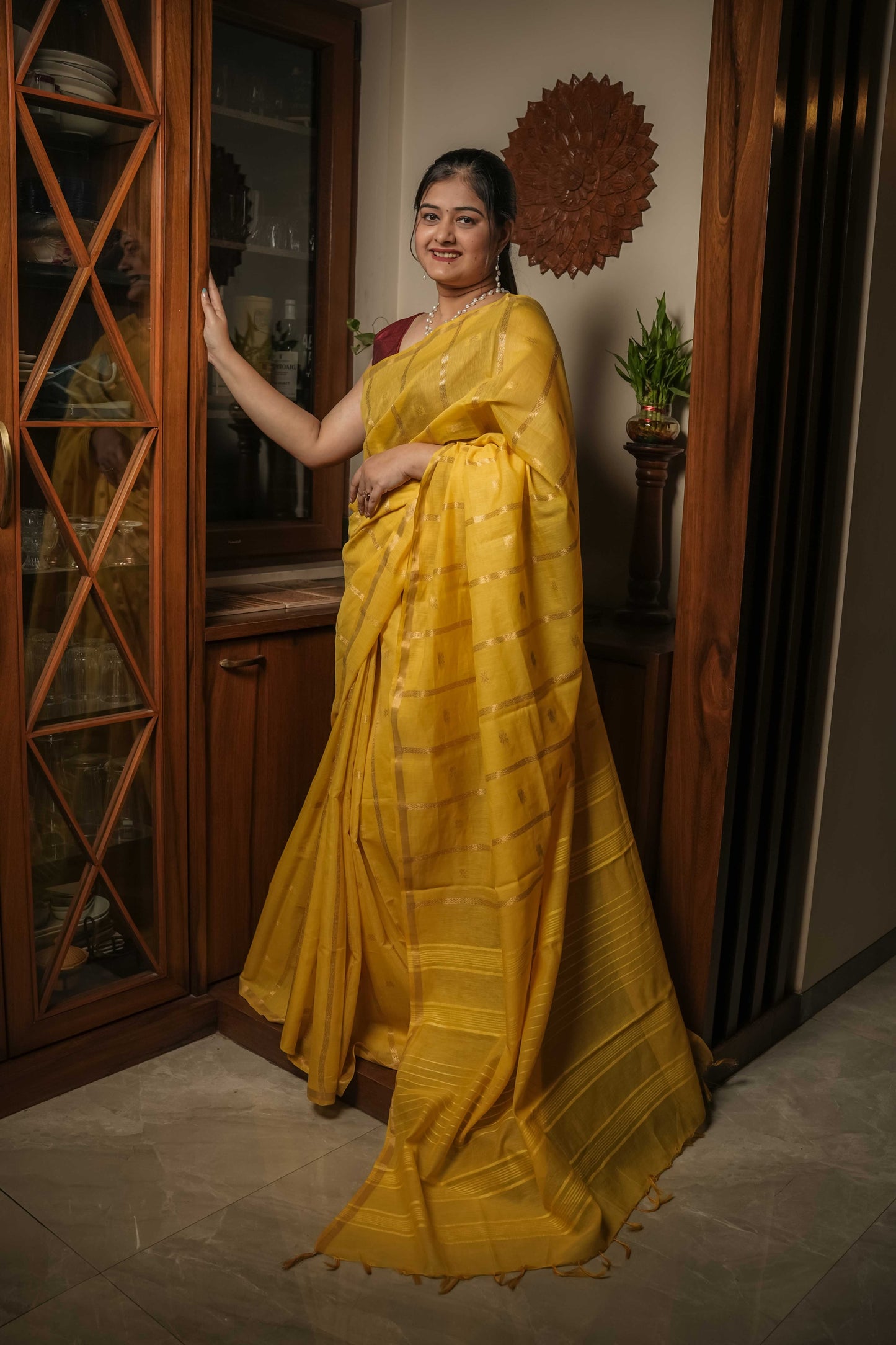 Yellow Resham Silk Saree