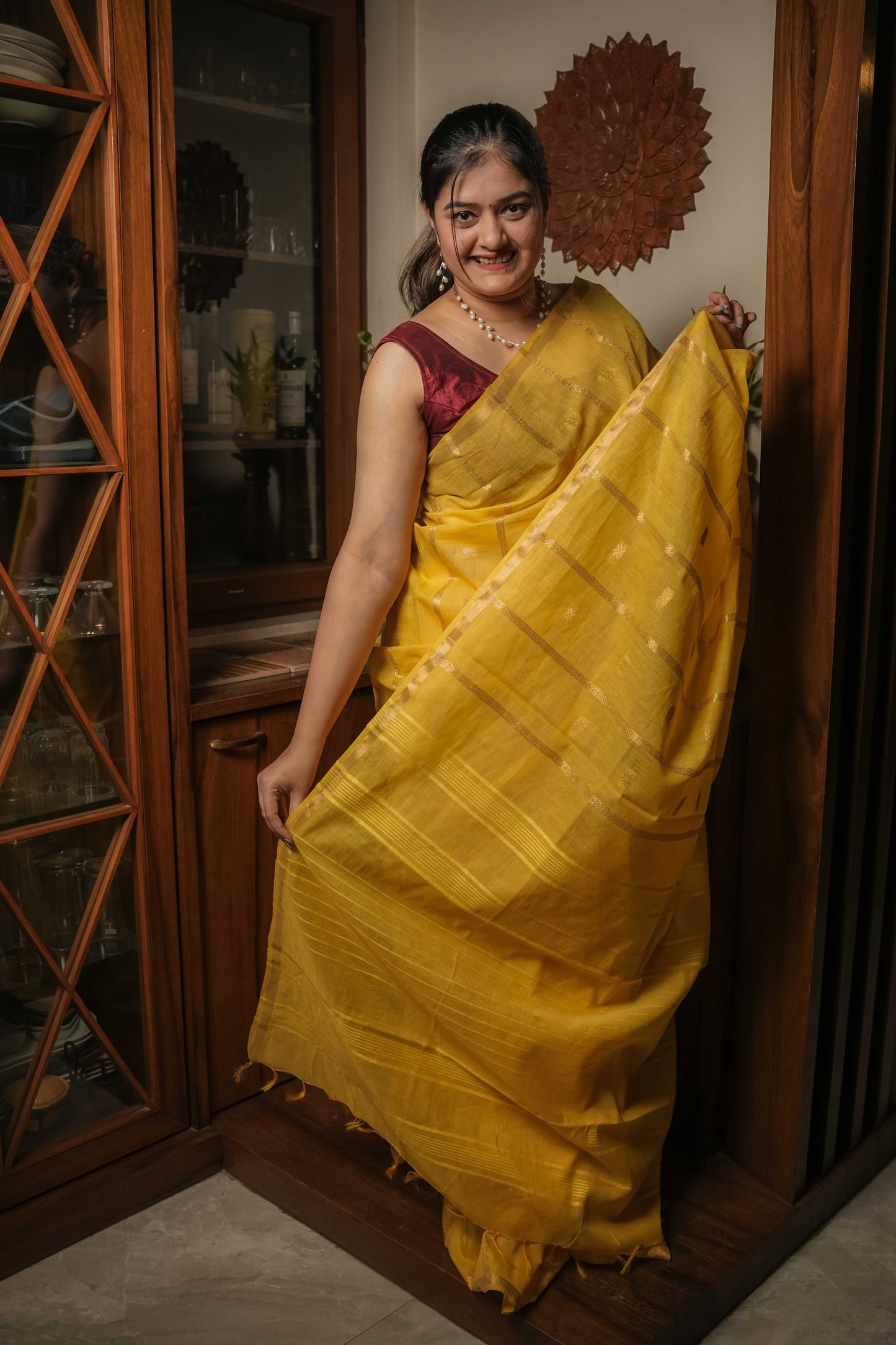 Yellow Resham Silk Saree