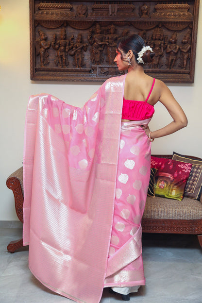 Baby Pink Mulberry Silk Saree - zameeni