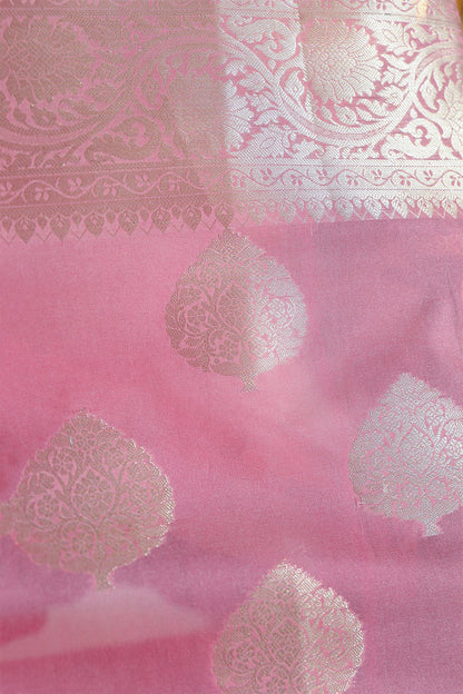 Baby Pink Mulberry Silk Saree - zameeni