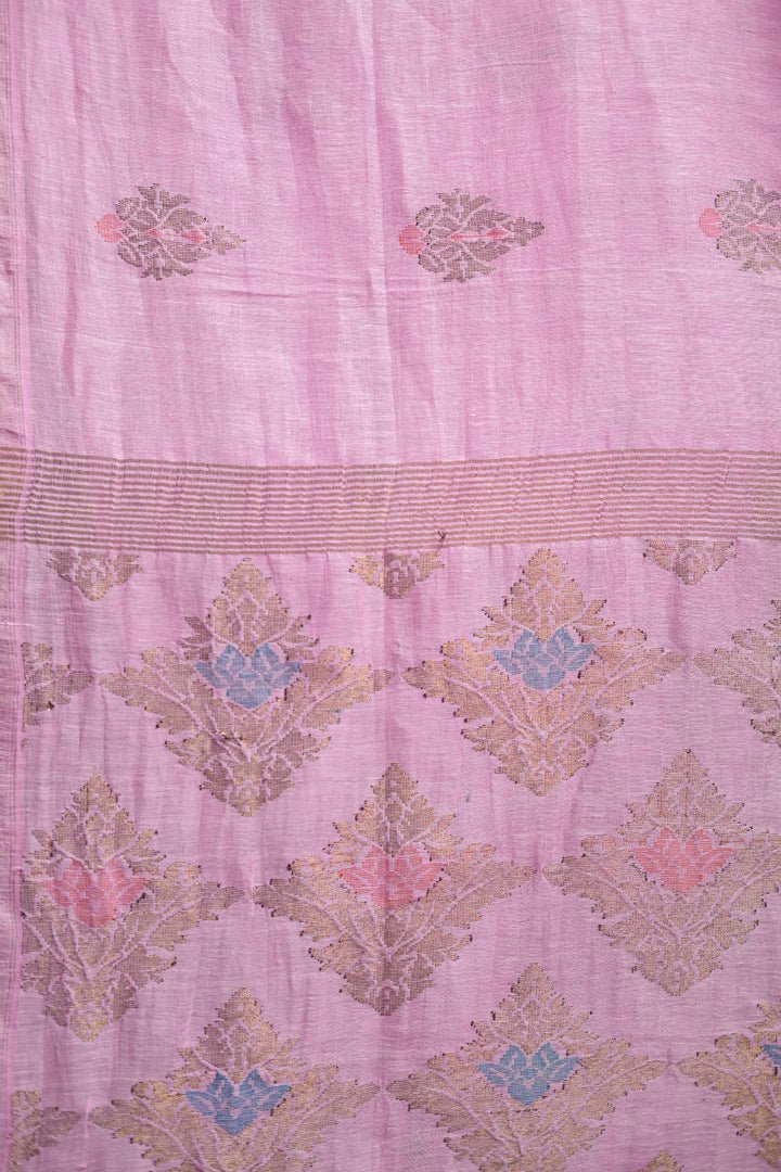 Baby pink organic linen Saree - zameeni