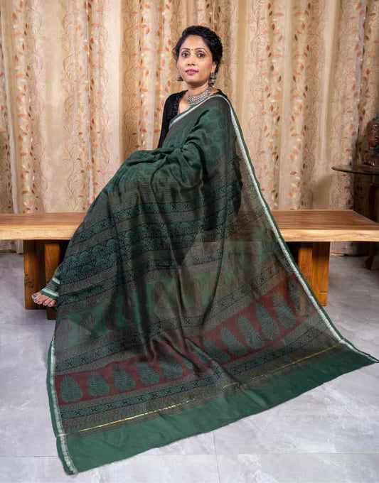 Bagh Print Cotton Silk Chanderi Saree - zameeni