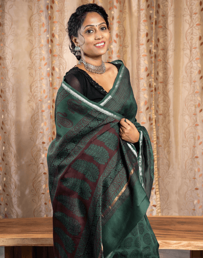 Bagh Print Cotton Silk Chanderi Saree Perfect for Festive and Ethnic Occasions - zameeni