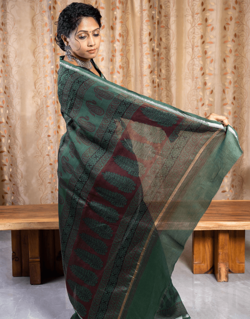 Bagh Print Cotton Silk Chanderi Saree with a Traditional Ethnic Look, Perfect for Festive Celebrations, Weddings, and Occasions - Zameeni