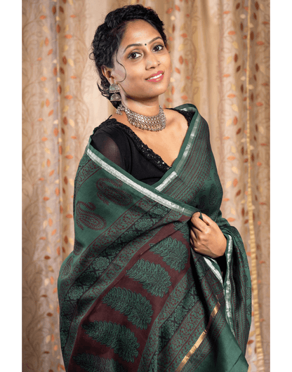 Bagh Print Cotton Silk Chanderi Saree Look - zameeni