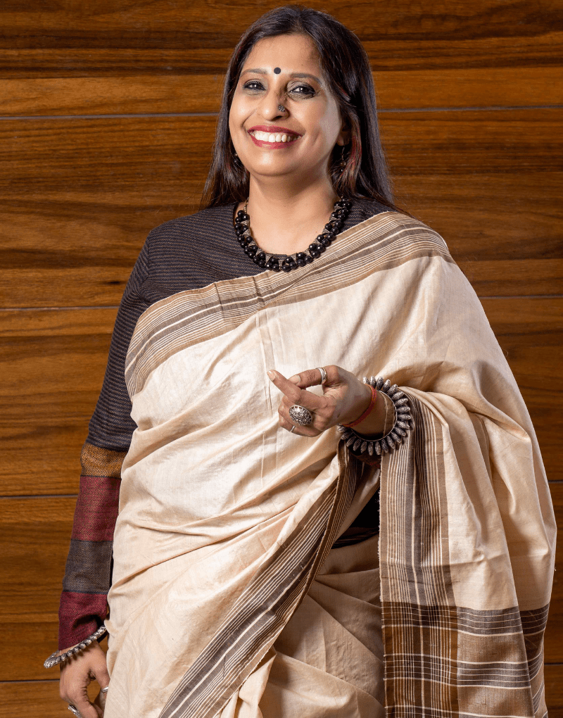 Beige and Brown Tussar Saree - zameeni