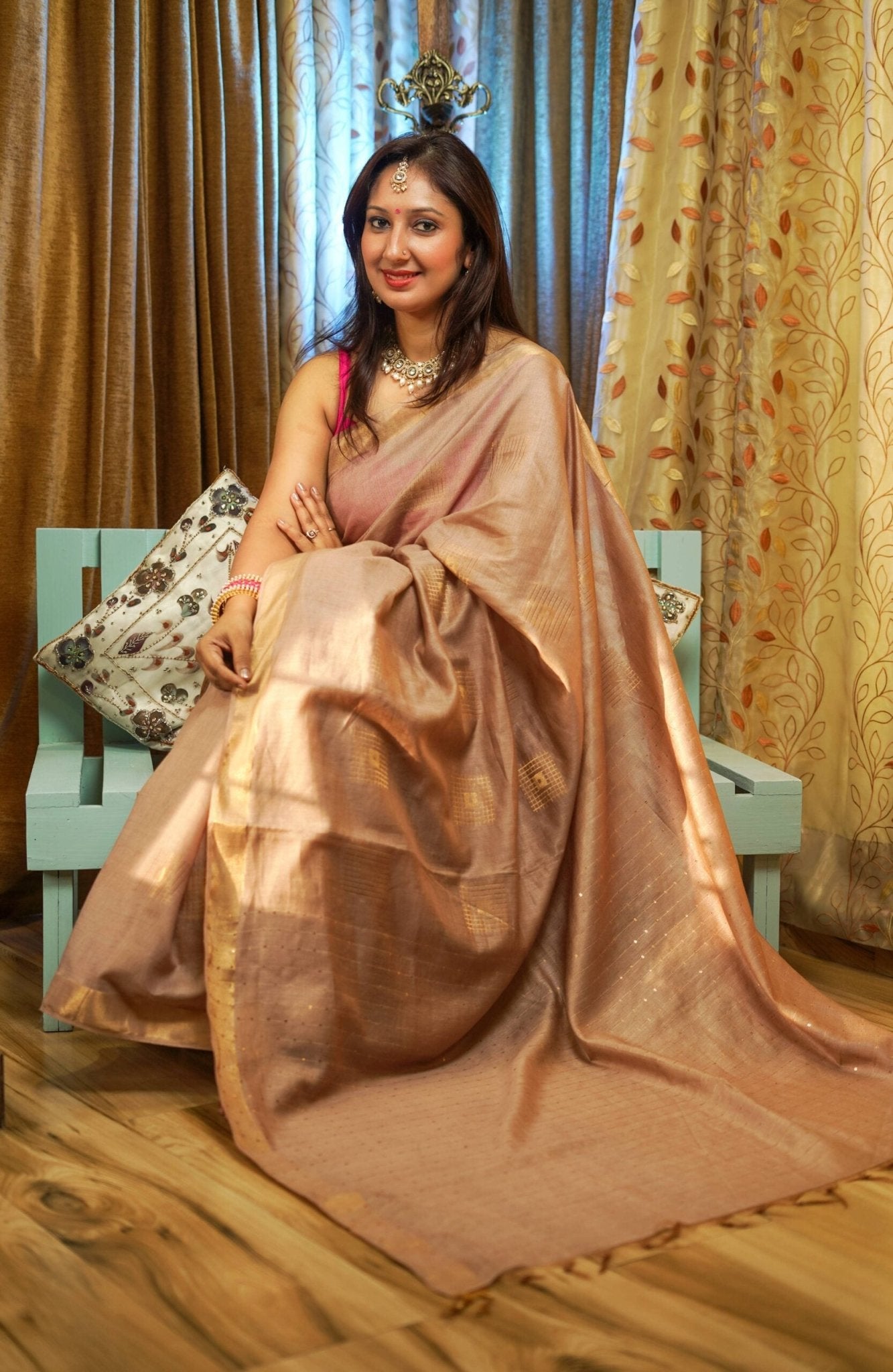 Beige and Zari Cotton Silk Saree - zameeni