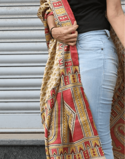 Beige & Yellow Geecha Dupatta With Booti - zameeni