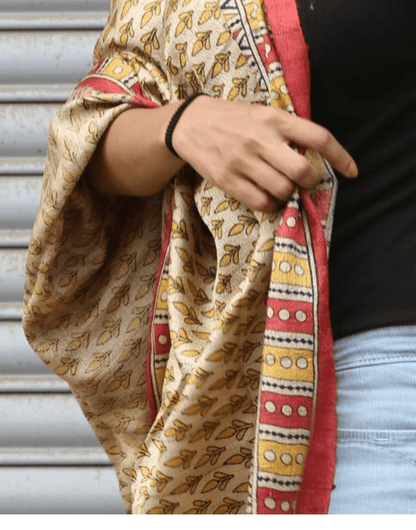 Beige & Yellow Geecha Dupatta With Booti - zameeni