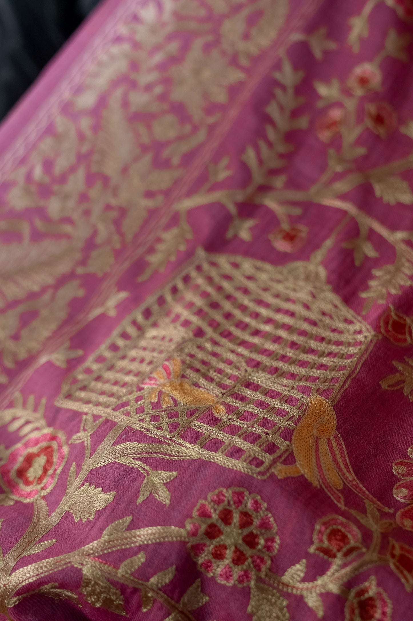 Pink Pashmina Nalki Embroidered Zari Stole