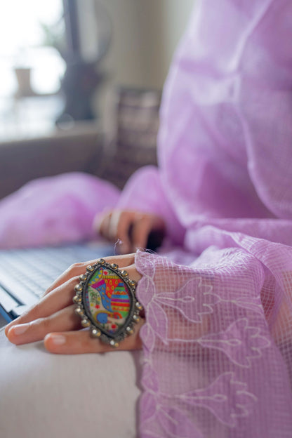 Kota Lavender Appliqué Work Dupatta