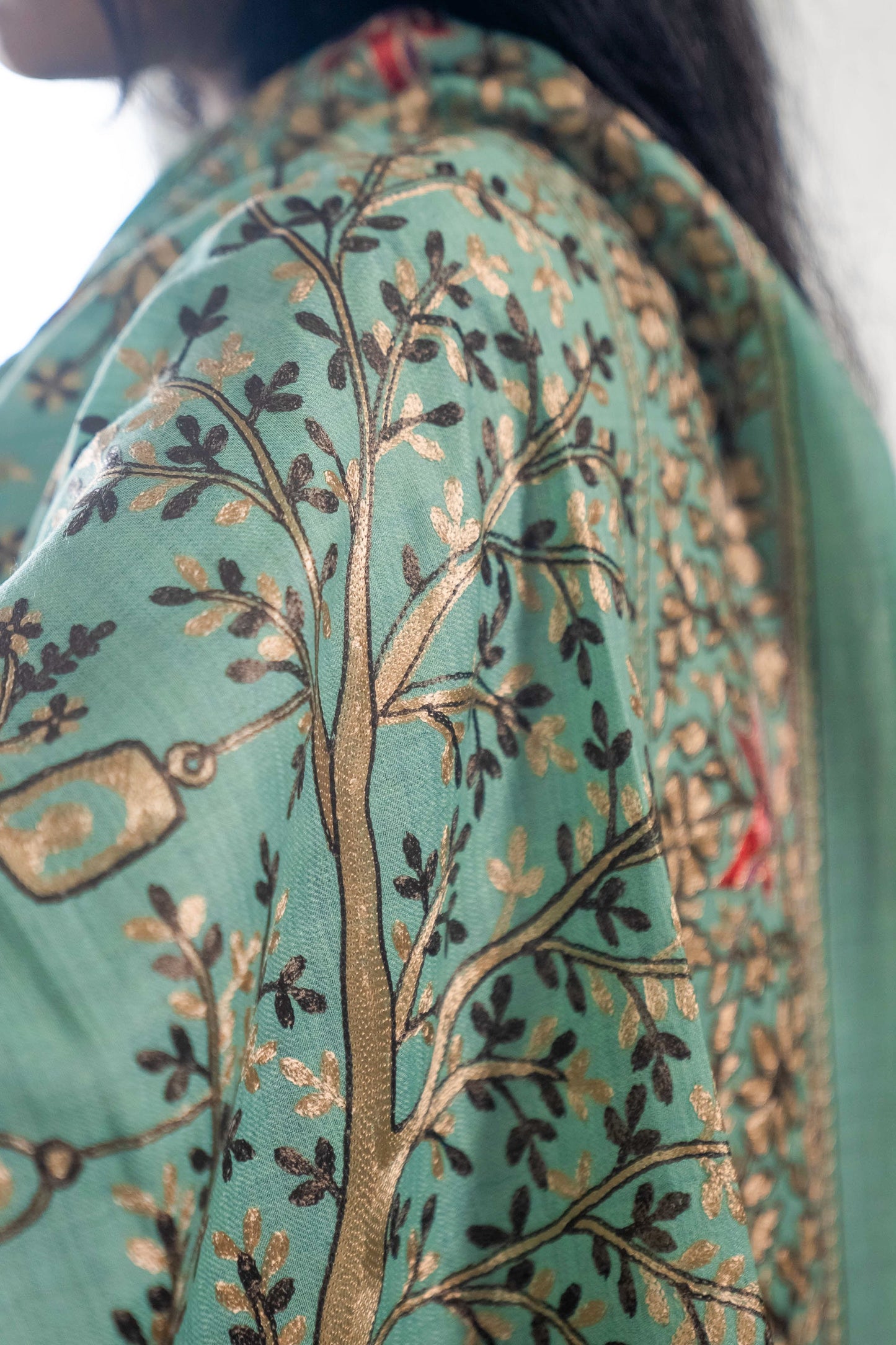 Aquamarine Pashmina Nalki Embroidered Zari Stole