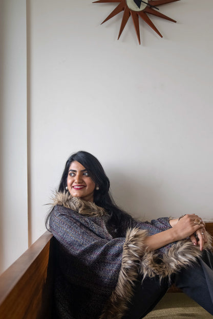 Black Mohair Wool Poncho