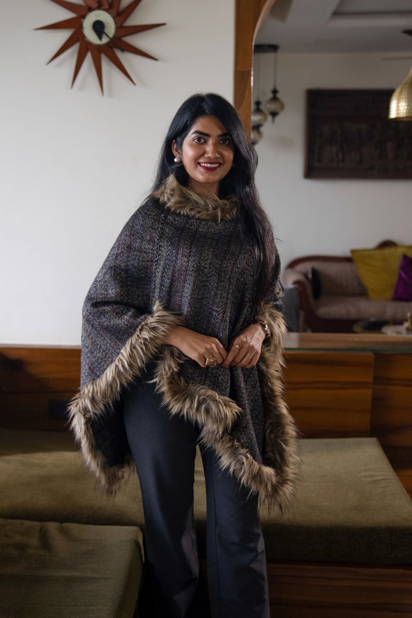 Black Mohair Wool Poncho