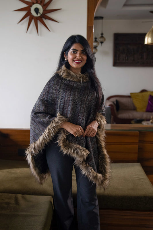 Black Mohair Wool Poncho